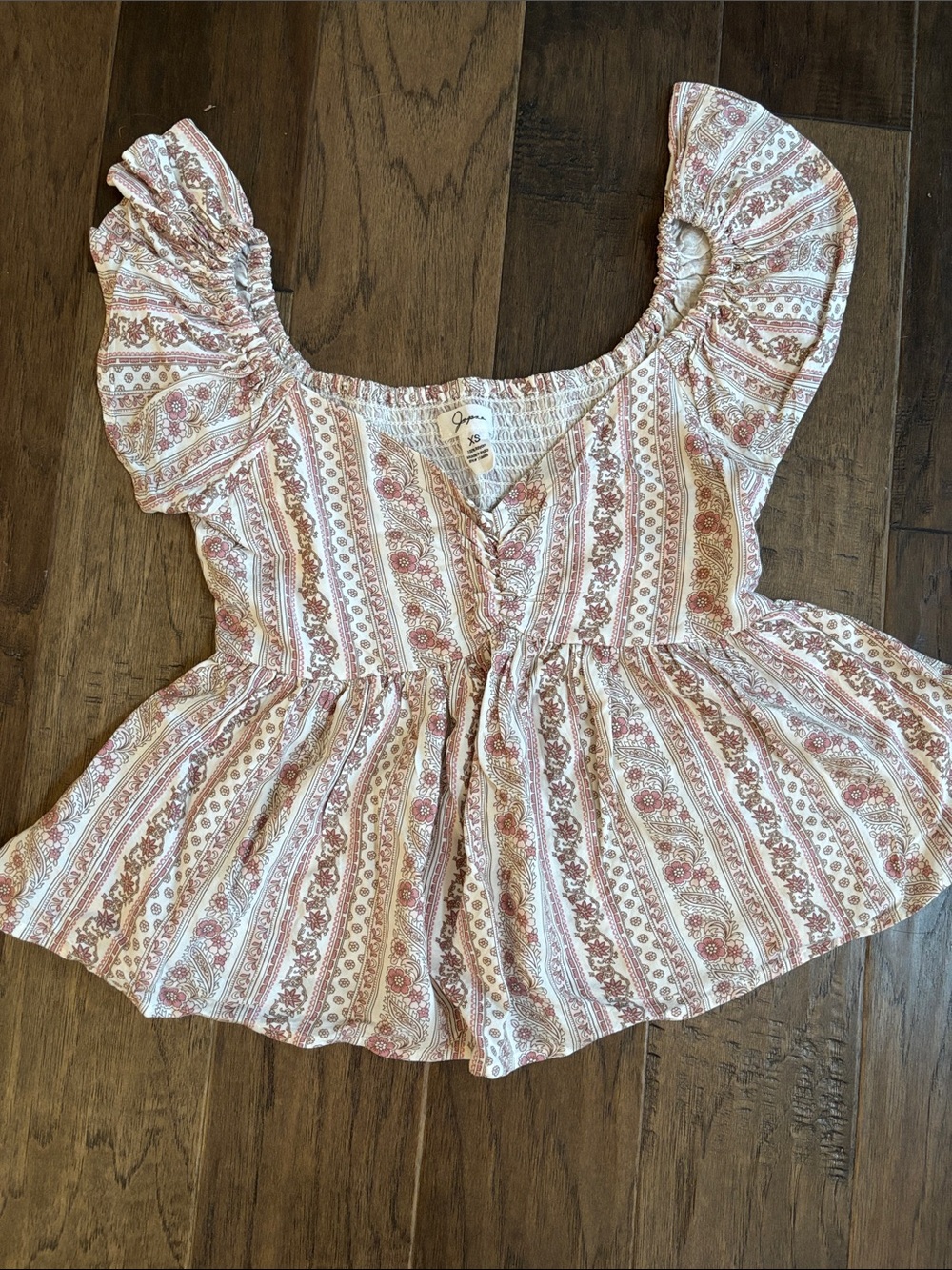 Japna Pink Cream Beige Babydoll Top Size XS
